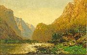 Carl jun. Oesterley Carl Oesterley jr. Romantische Flusslandschaft mit Personenstaffage an einem prachtvollen Sommertag France oil painting artist
